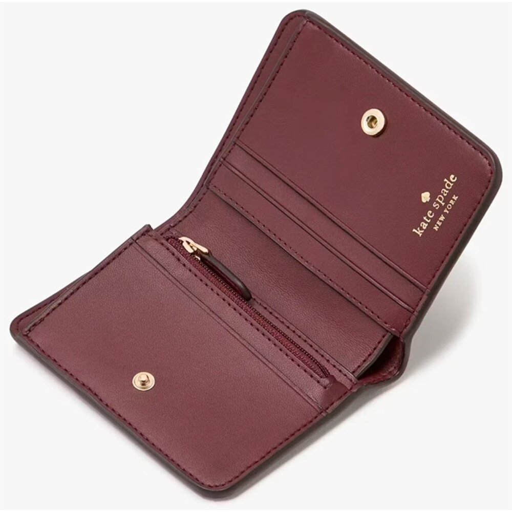 S Kate Spade Lena Small Bifold Wallet Cherrywood Leather KH788 NWT $179 Dark Red - Picture 3 of 6